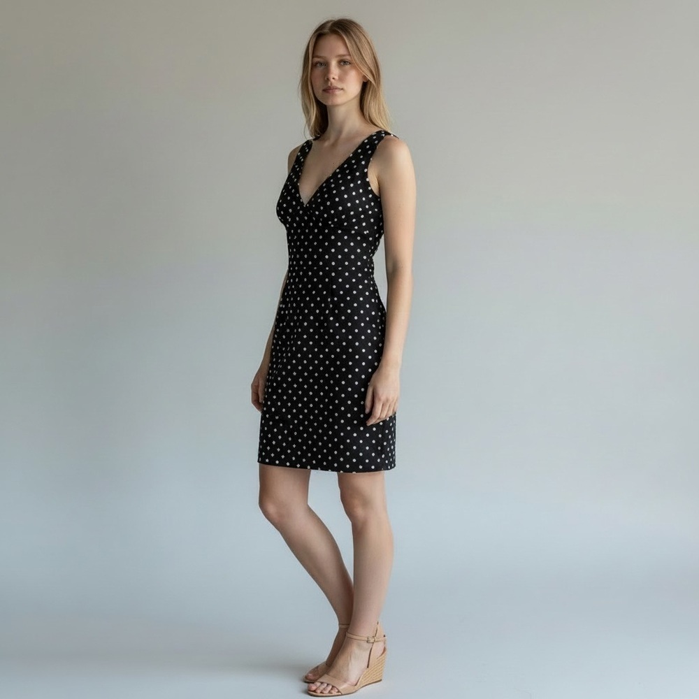 Forever 21 Black and White Polka Dot V-Neck Mini Fitted Sleeve/Backless Dress - Picture 15 of 15